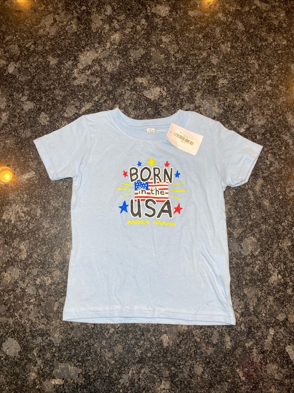 Rabbit Skins Light Blue Short Sleeve T Shirt Boys Size 3 Born In The USA NWT